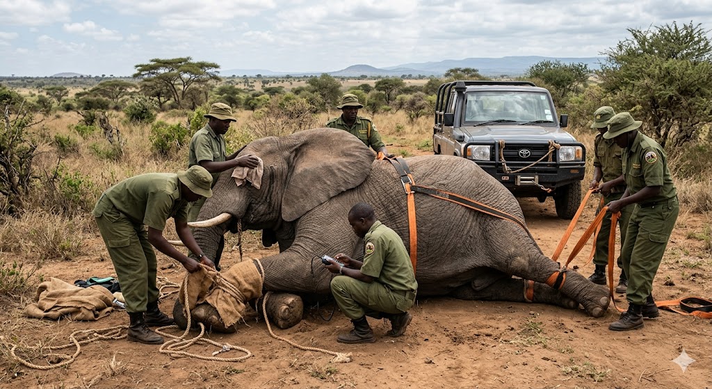 Wild elephant captured