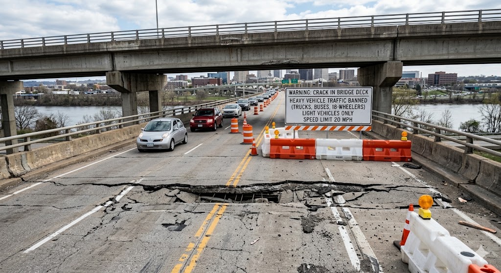 Crack in bridge: Heavy vehicle traffic banned