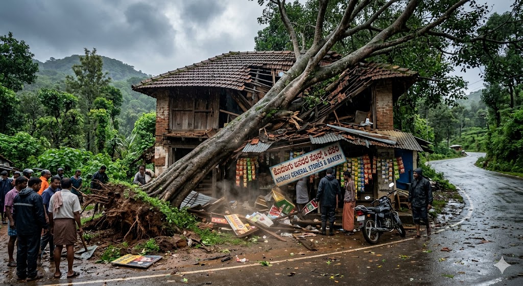 Tree falls on shop